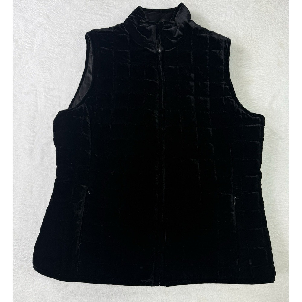 Ralph Lauren Vest‎ Womens Small Black Velvet Quilted Puffer Reversible Preppy